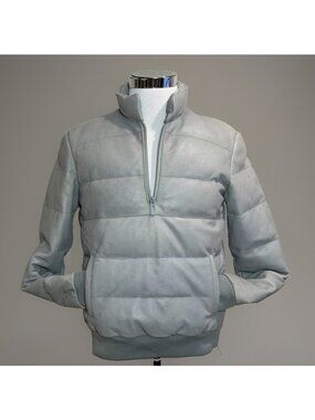 Han Kjobenhavn LEATHER DOWN Padded Top Jacket Mesh Lined 1/2 Zip Pockets Gray M
